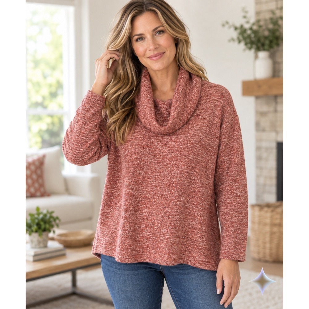 Chelsea & Theodore Sweater Womens L Pink NWT Cowl Neck Waffle Knit Coquette Soft